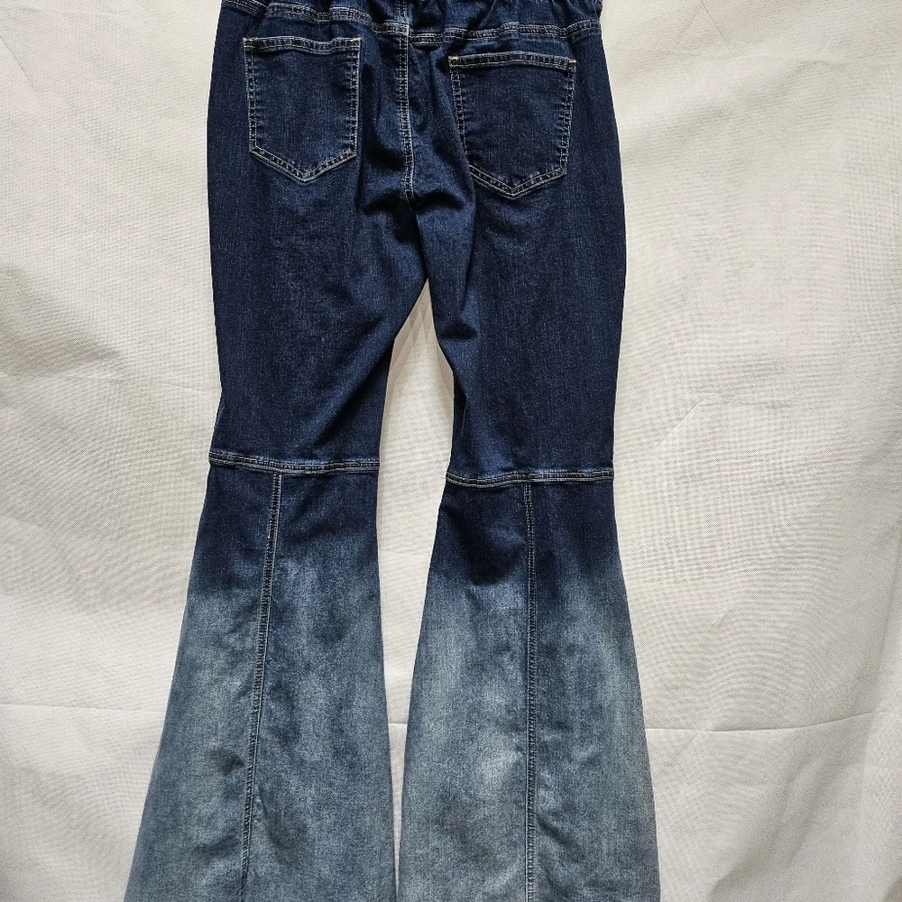 L&B Lucky & Blessed Ombre Wide Bell Bottom Dark & Light Denim Jeans Sz XL